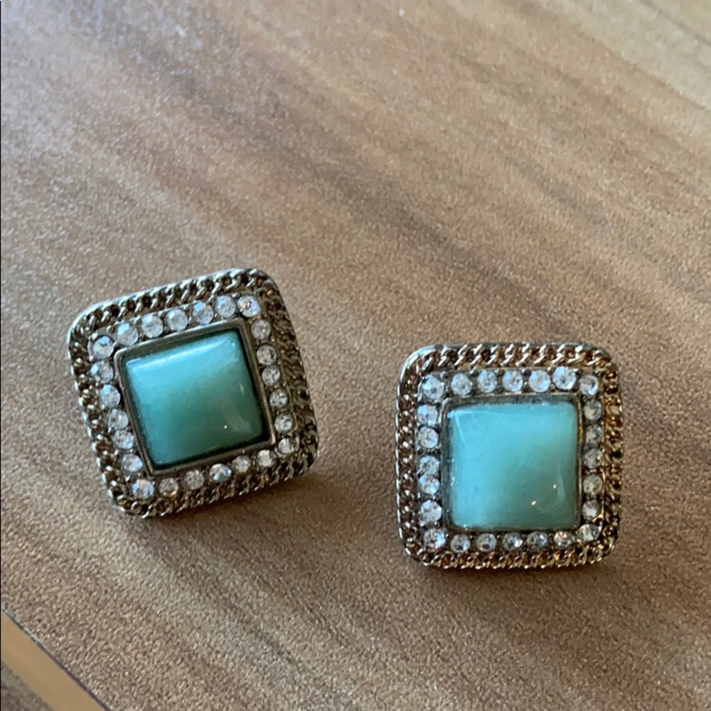 Green and diamond earrings